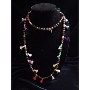 Hipchik Women's Brown Beaded Tassel Necklace